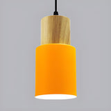 Modern Colorful Metal Wooden Cylinder Pendant LIght Image - 10