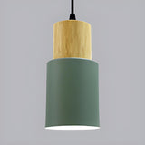 Modern Colorful Metal Wooden Cylinder Pendant LIght Image - 11