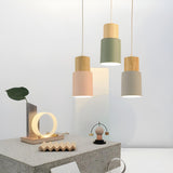 Modern Colorful Metal Wooden Cylinder Pendant LIght Image - 14