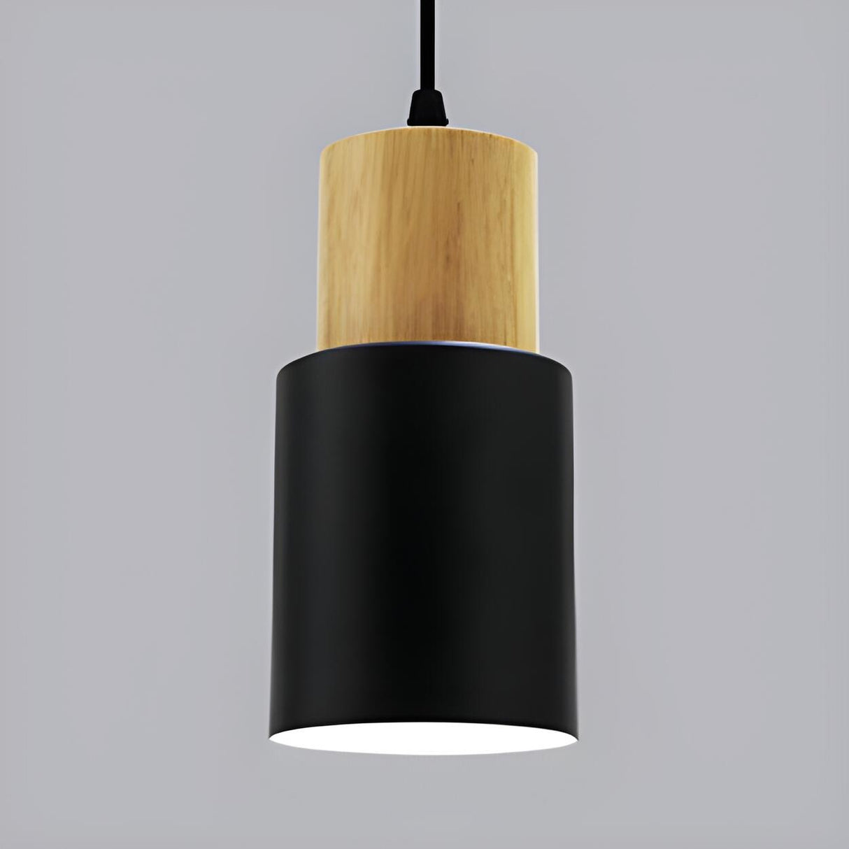 Modern Colorful Metal Wooden Cylinder Pendant LIght Image - 2