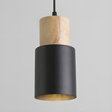 Modern Colorful Metal Wooden Cylinder Pendant LIght Image - 3