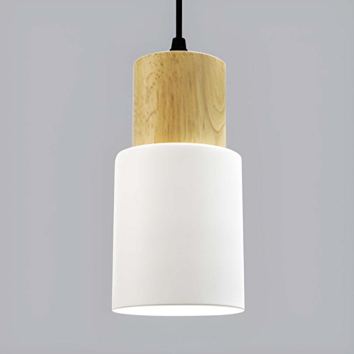 Modern Colorful Metal Wooden Cylinder Pendant LIght Image - 4