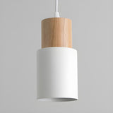 Modern Colorful Metal Wooden Cylinder Pendant LIght Image - 5