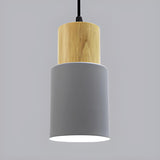 Modern Colorful Metal Wooden Cylinder Pendant LIght Image - 6