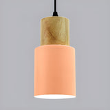 Modern Colorful Metal Wooden Cylinder Pendant LIght Image - 8