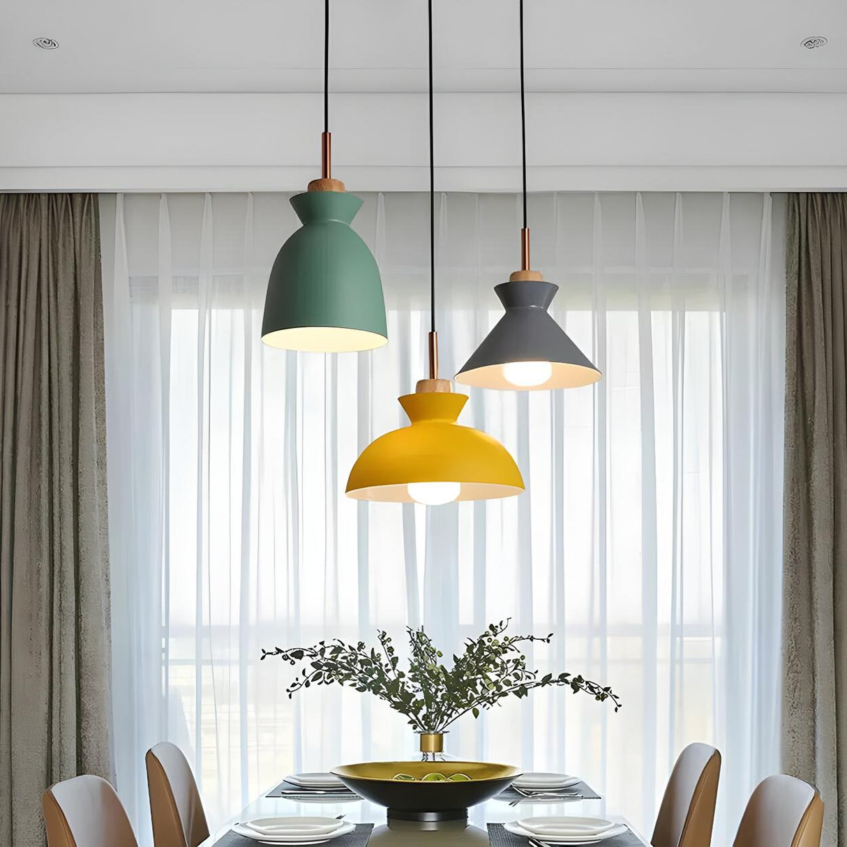 Modern Colorful Mini Metal Bell Pendant Light Set Image - 5