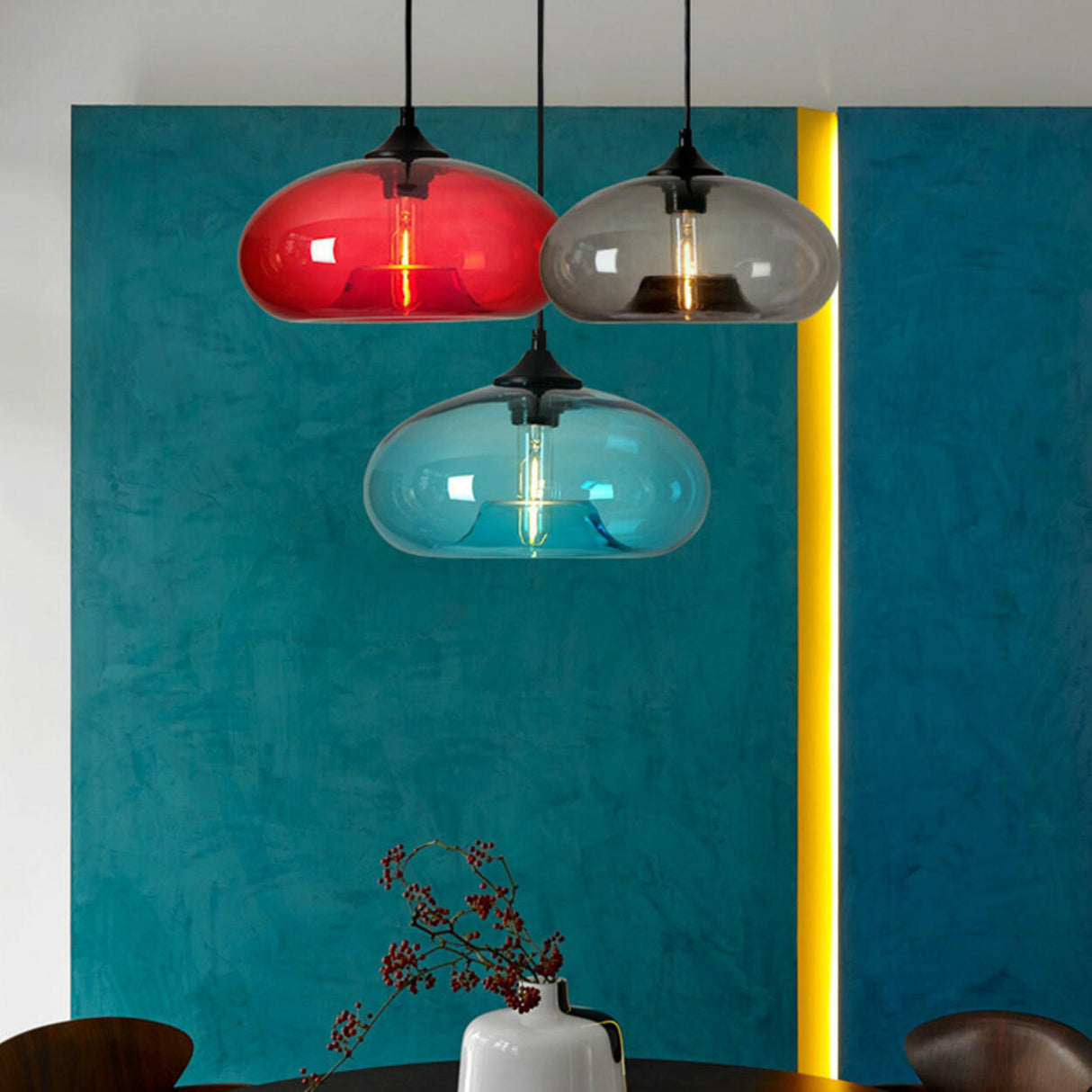 Modern Colorful Oval Drum Clear Glass Pendant Light Image - 1