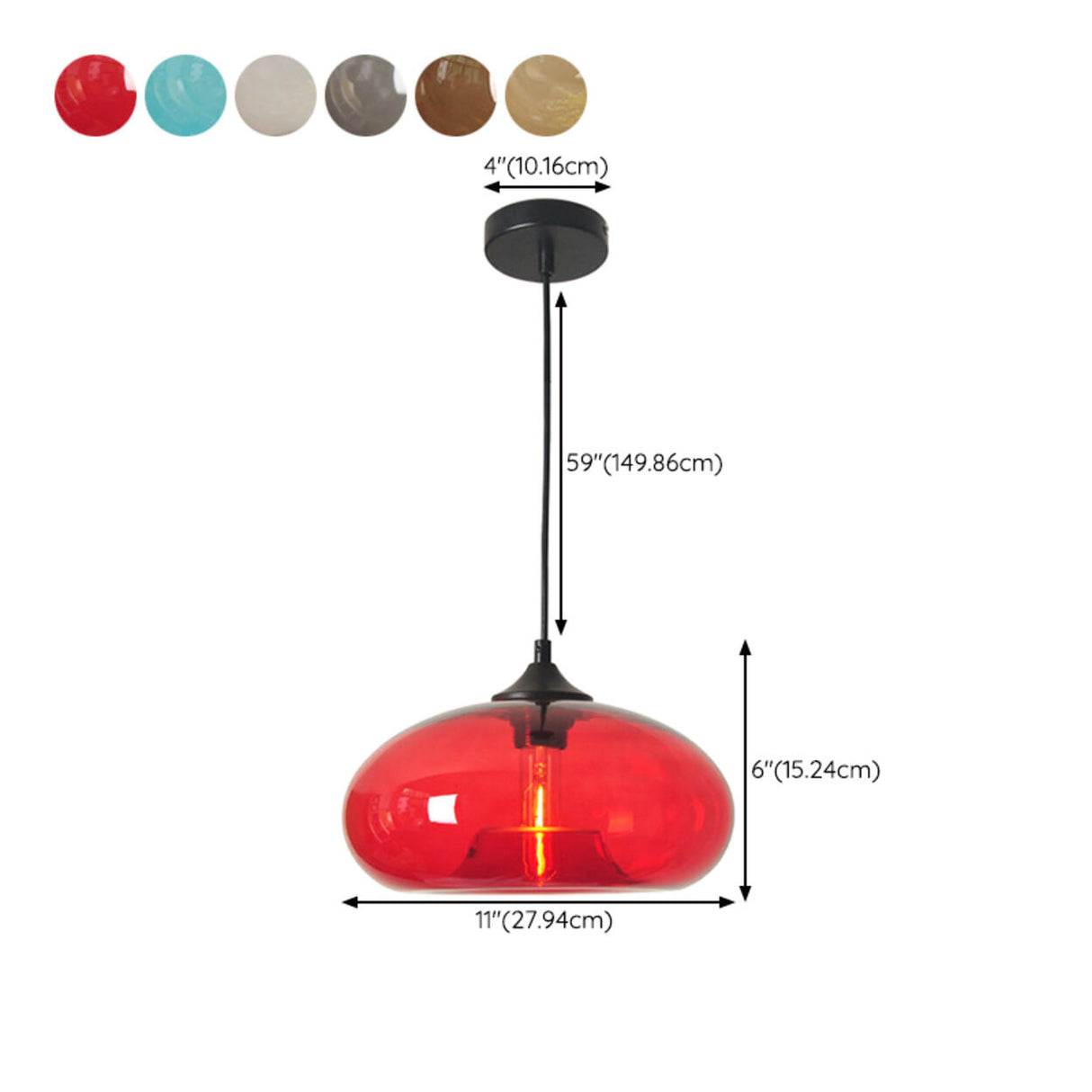 Modern Colorful Oval Drum Clear Glass Pendant Light 