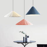 Modern Colorful Pleated Resin Cone LED Pendant Light Image - 1