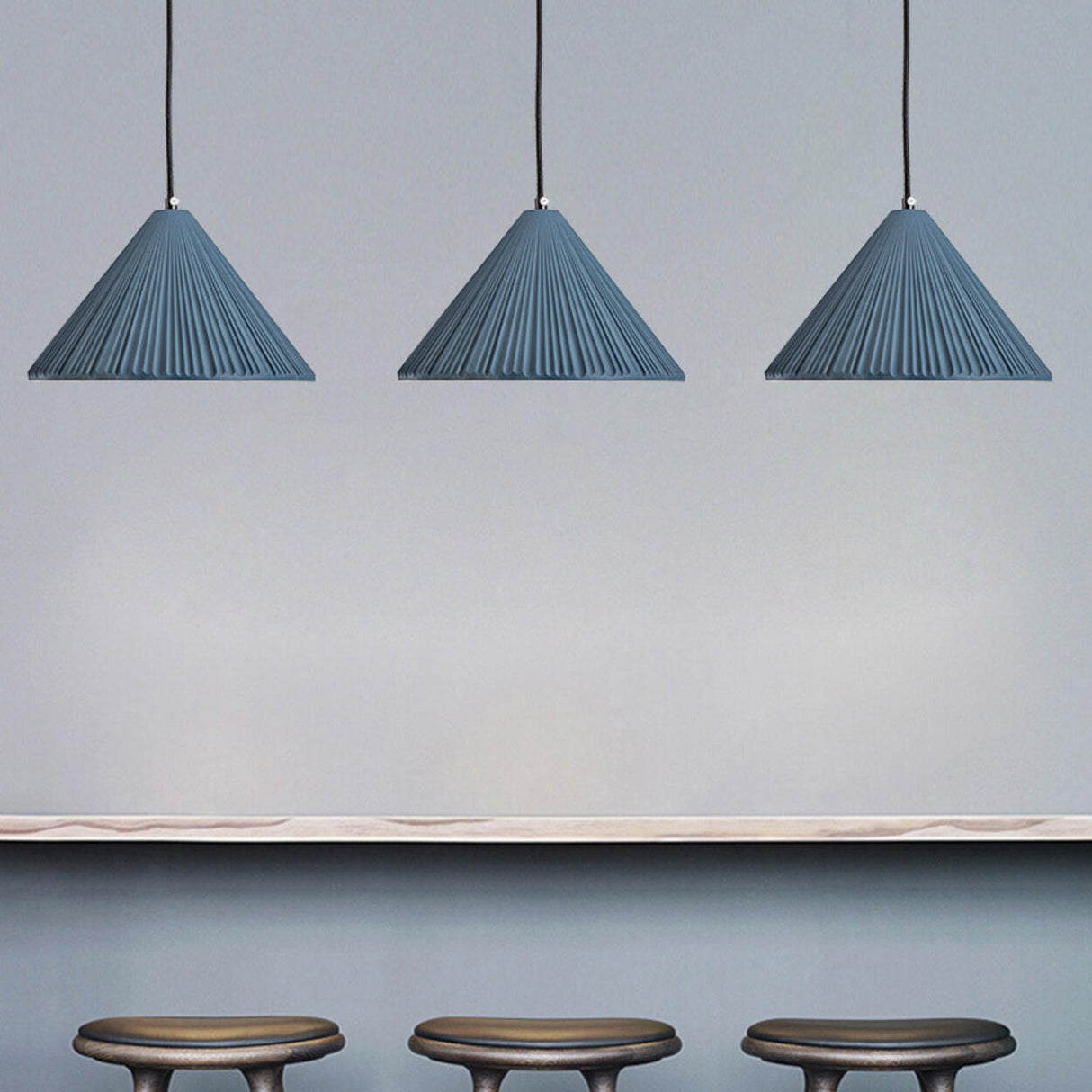 Modern Colorful Pleated Resin Cone LED Pendant Light Image - 4