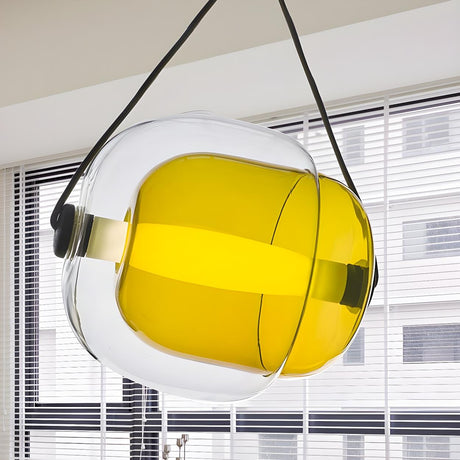 Modern Colorful Transparent Glass Orb Yellow Pendant Light Image - 1