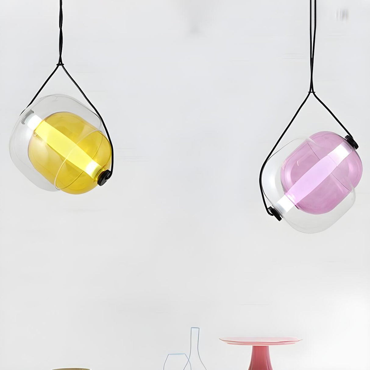 Modern Colorful Transparent Glass Orb Yellow Pendant Light Image - 6