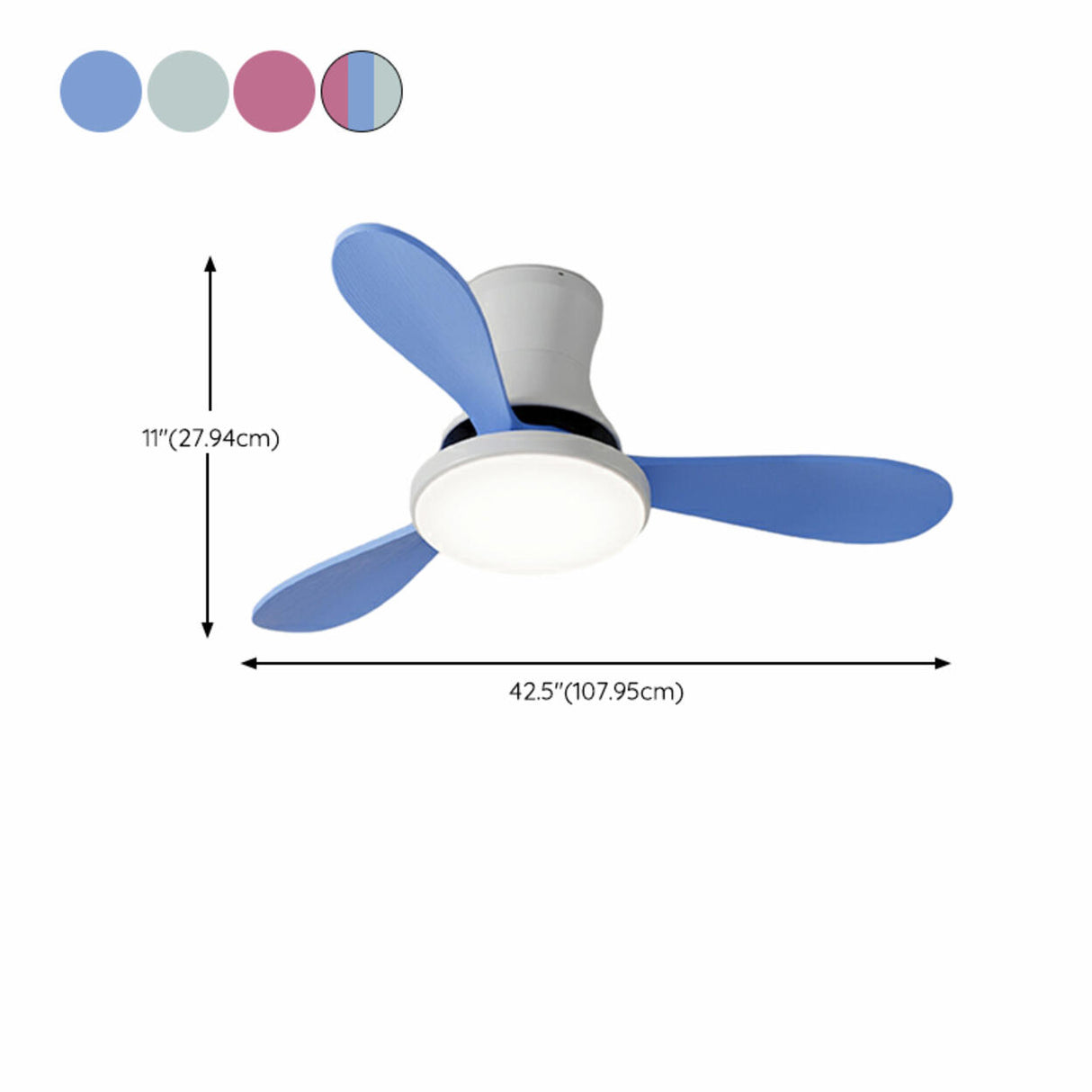 Modern Colorful Wood 3 Blades Ceiling Fan with Light 