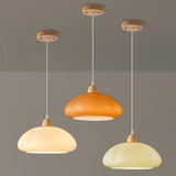 Modern Colorful Wood Dome White Glass Pendant Light Image - 12