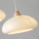 Modern Colorful Wood Dome White Glass Pendant Light Image - 15