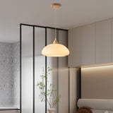 Modern Colorful Wood Dome White Glass Pendant Light Image - 18