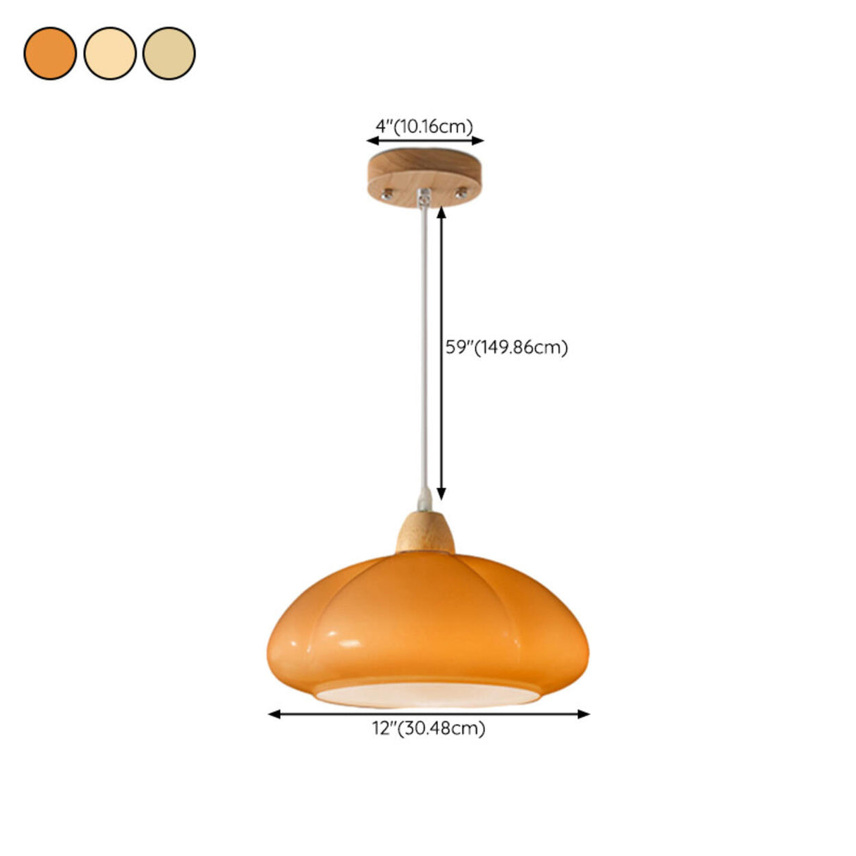 Modern Colorful Wood Dome White Glass Pendant Light 