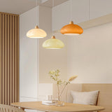 Modern Colorful Wood Dome White Glass Pendant Light Image - 3