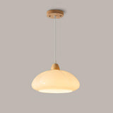 Modern Colorful Wood Dome White Glass Pendant Light Image - 5