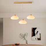 Modern Colorful Wood Dome White Glass Pendant Light Image - 6