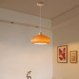 Modern Colorful Wood Dome White Glass Pendant Light Image - 7