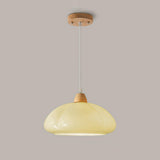 Modern Colorful Wood Dome White Glass Pendant Light Image - 9