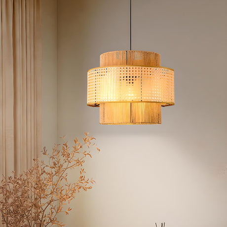 Modern Column Cylinder Rope Pendant Light Adjustable Height Image - 1