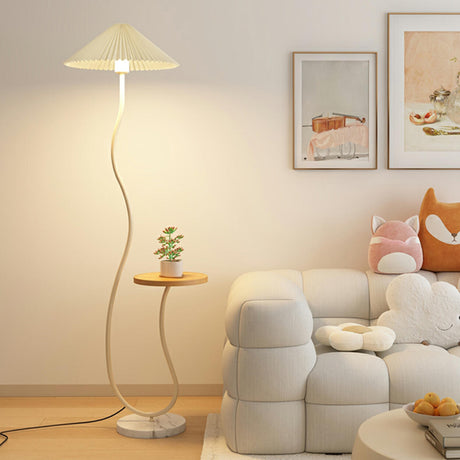 Modern Cone and Curved Floor Lamp with Side Table Image - 1