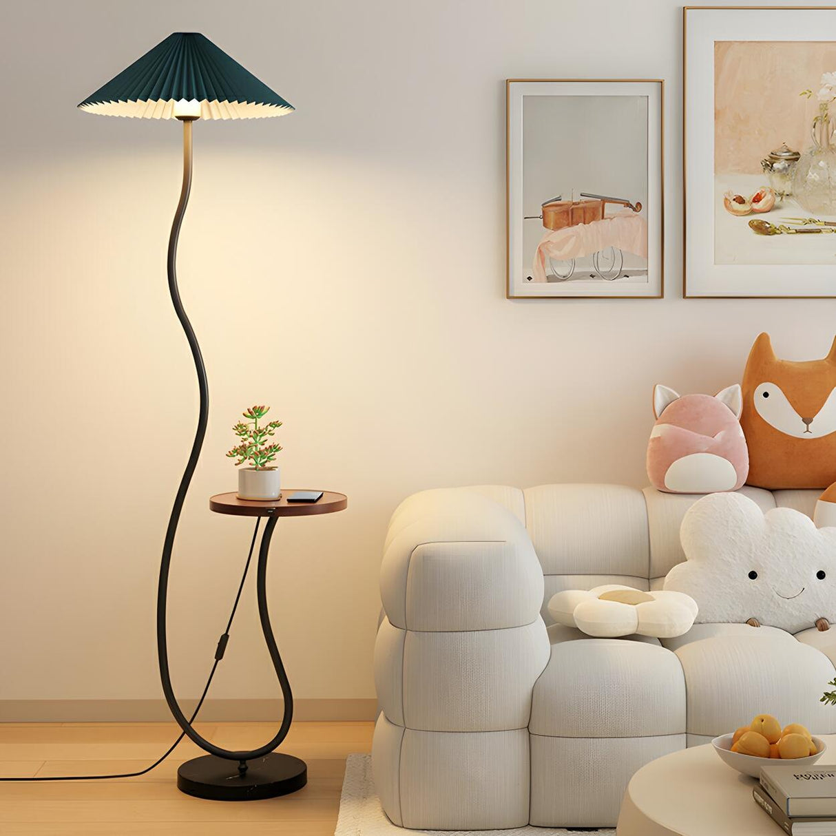 Modern Cone and Curved Floor Lamp with Side Table Image - 10