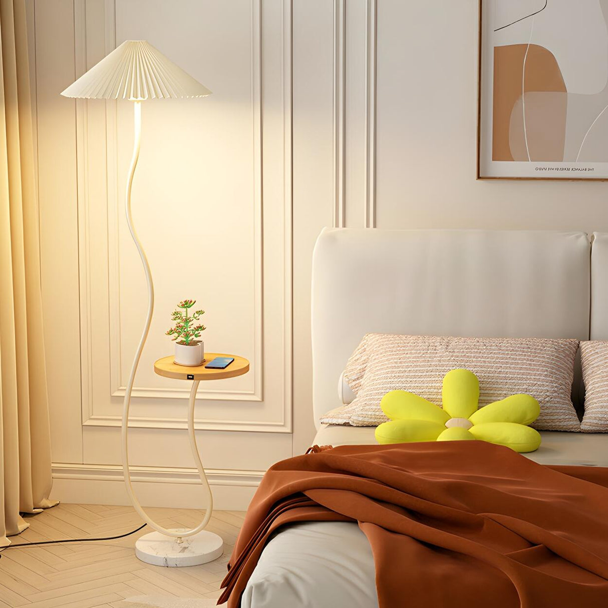 Modern Cone and Curved Floor Lamp with Side Table Image - 13