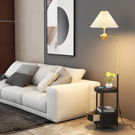 Modern Cone and Gold Floor Lamp with Storage Shelf Image - 1