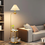 Modern Cone and Gold Floor Lamp with Storage Shelf Image - 12