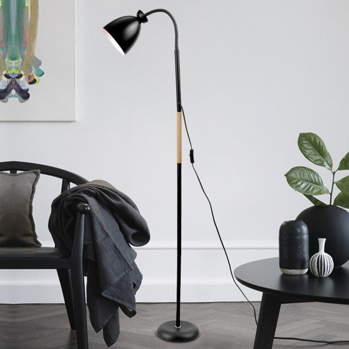 Modern Cone Black Adjustable Metal LED Floor Lamp Image - 1