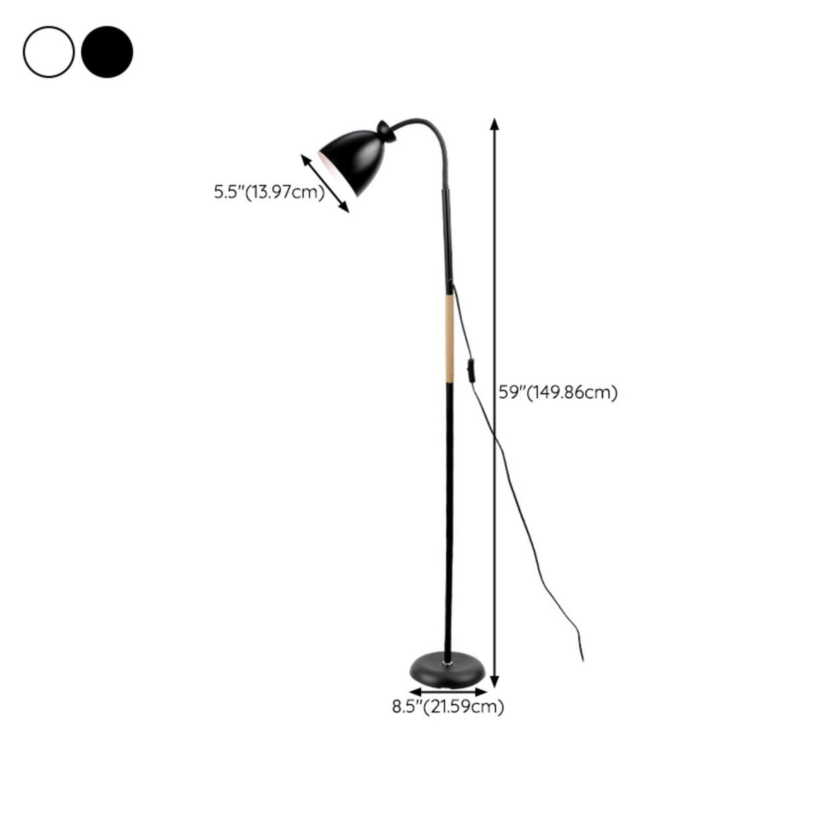 Modern Cone Black Adjustable Metal LED Floor Lamp 