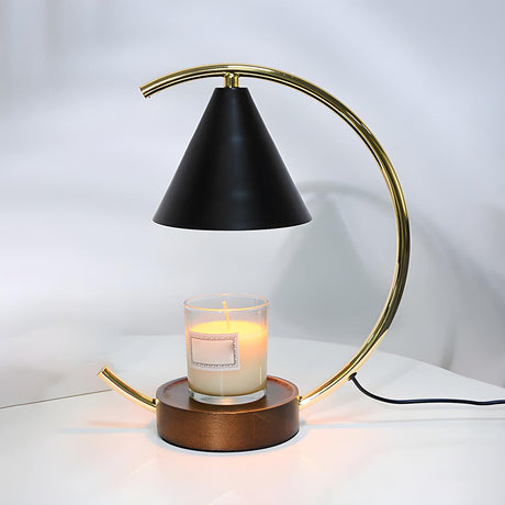 Modern Cone Black Shade Metal Arc Candle Table Lamp Image - 2