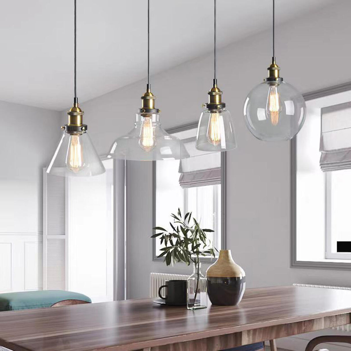 Modern Cone Clear Glass Pendant Lights Adjustable Cord Image - 3