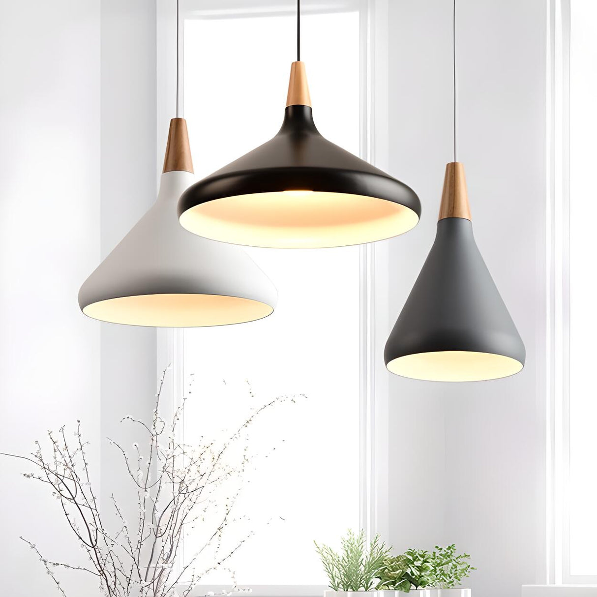 Modern Cone Conical Aluminum Pendant Light Flexible Length Image - 7