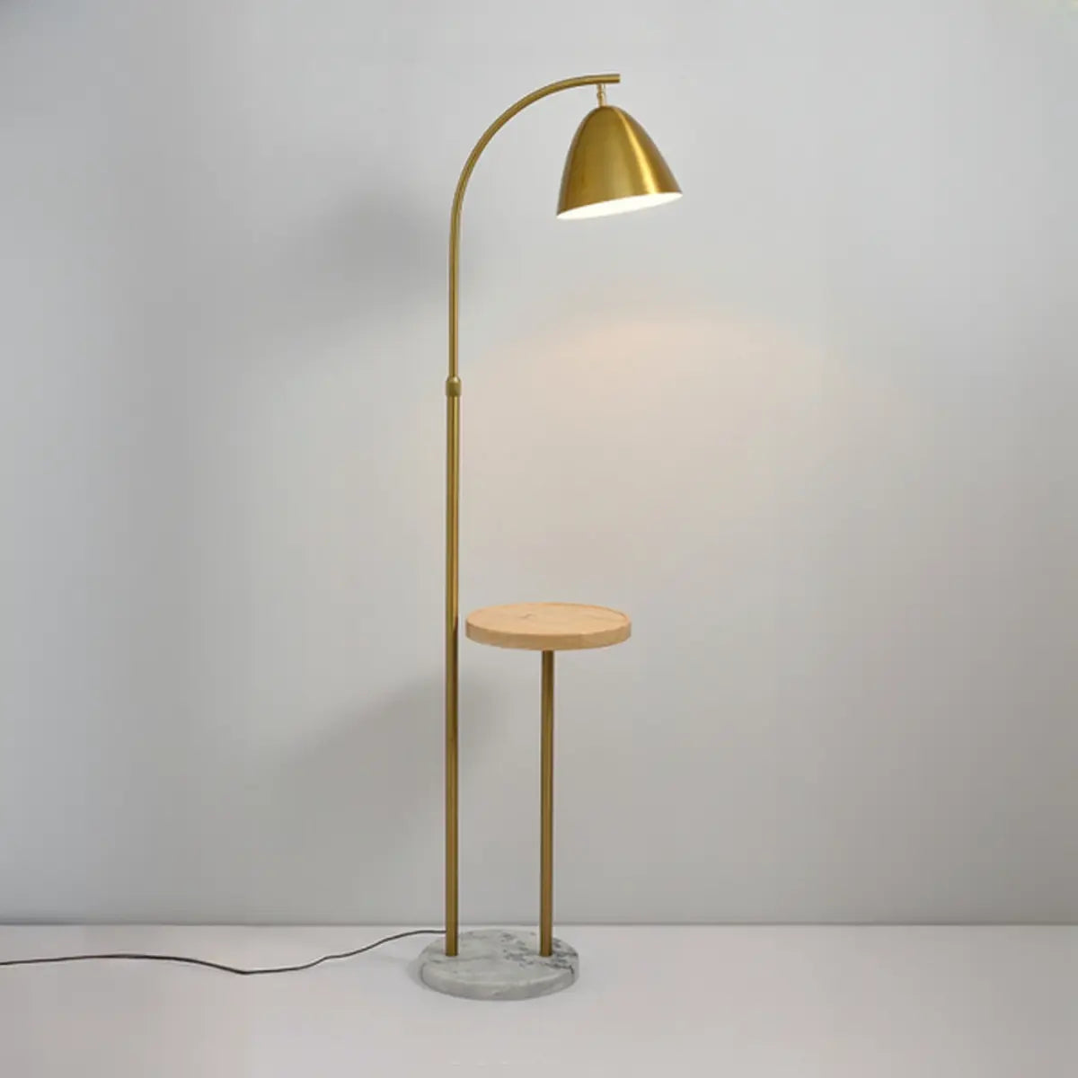 Modern Cone Iron Shade Arch Floor Lamp with Shelf Gold Image - 12