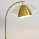 Modern Cone Iron Shade Arch Floor Lamp with Shelf Gold Image - 13