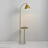 Modern Cone Iron Shade Arch Floor Lamp with Shelf Gold Image - 6