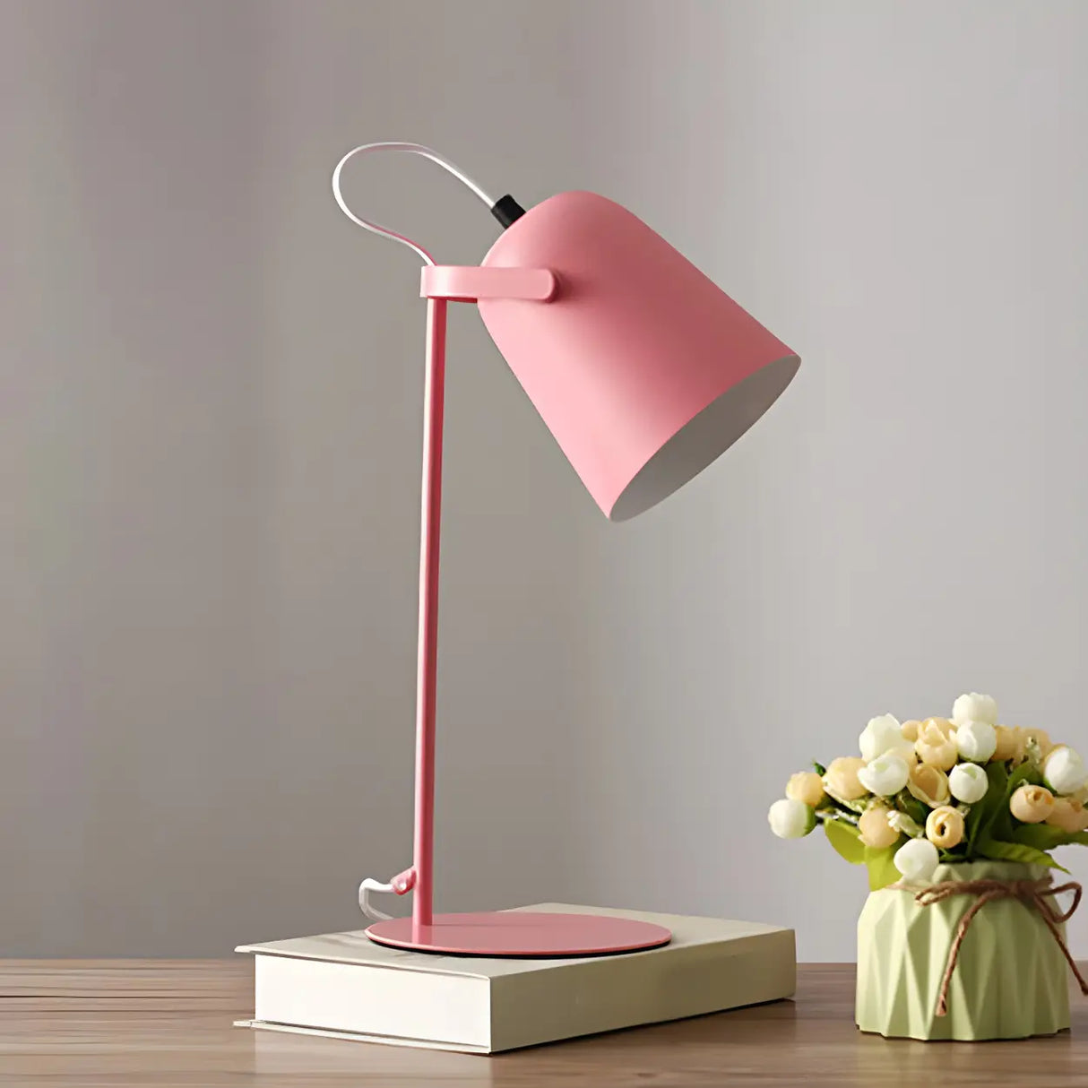 Modern Cone Metal Table Lamp Yellow Pink Bedroom Image - 12