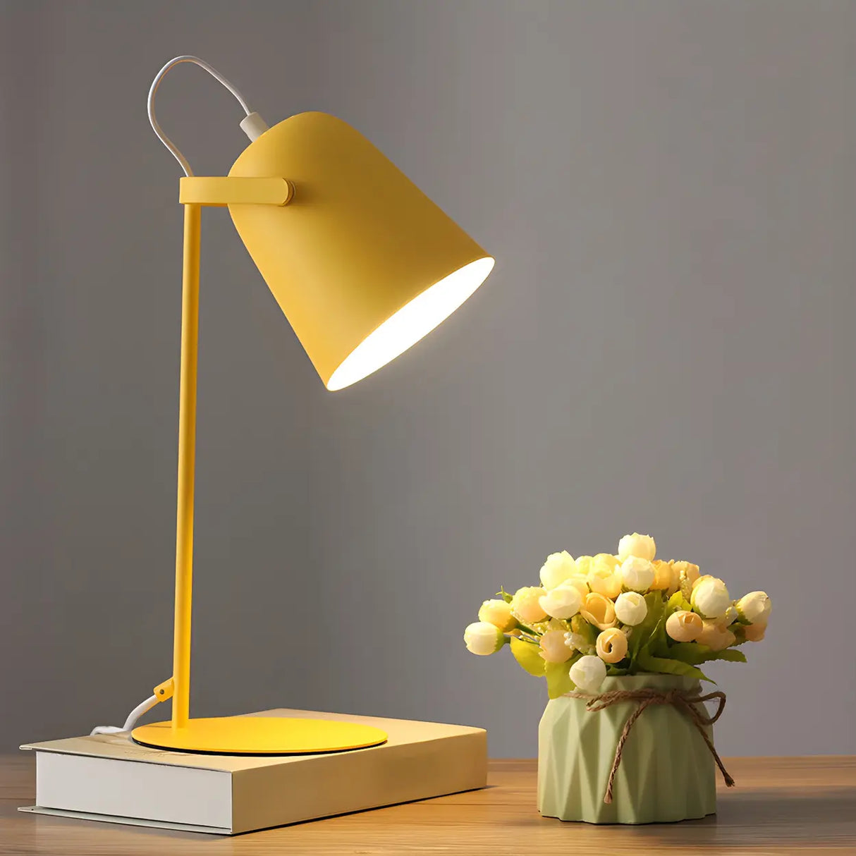 Modern Cone Metal Table Lamp Yellow Pink Bedroom Image - 4