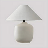 Modern Cone White Fabric Jar Ceramic Base Table Lamp Image - 4