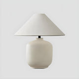 Modern Cone White Fabric Jar Ceramic Base Table Lamp Image - 8