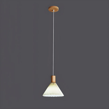 Modern Cone White Fabric Pleated Fabric Pendant Light Image - 2