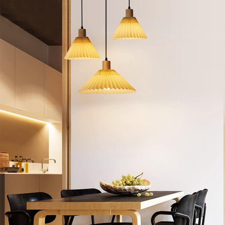 Modern Conical Cone Pleated Fabric Pendant Light Image - 1