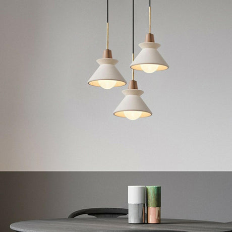 Modern Conical Gray Wooden Concrete Pendant Lights Image - 1