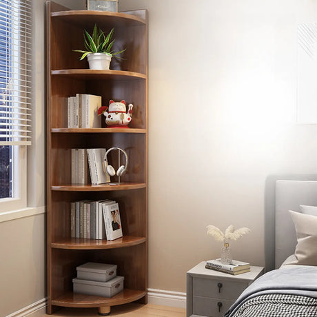 Modern Corner Wooden Vertical Multi-Shelf Bookcase Image - 1