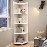 Modern Corner Wooden Vertical Multi-Shelf Bookcase Image - 14