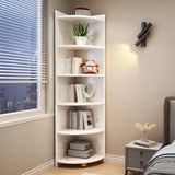 Modern Corner Wooden Vertical Multi-Shelf Bookcase Image - 18